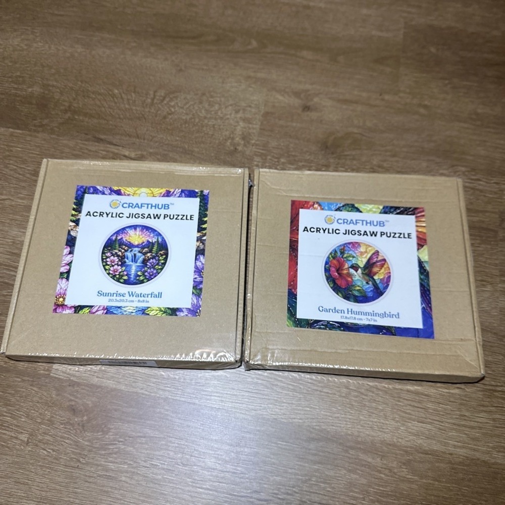 CraftHub Acrylic Jigsaw Puzzle Set of 2 Sunrise Waterfall Hummingbird New Sealed